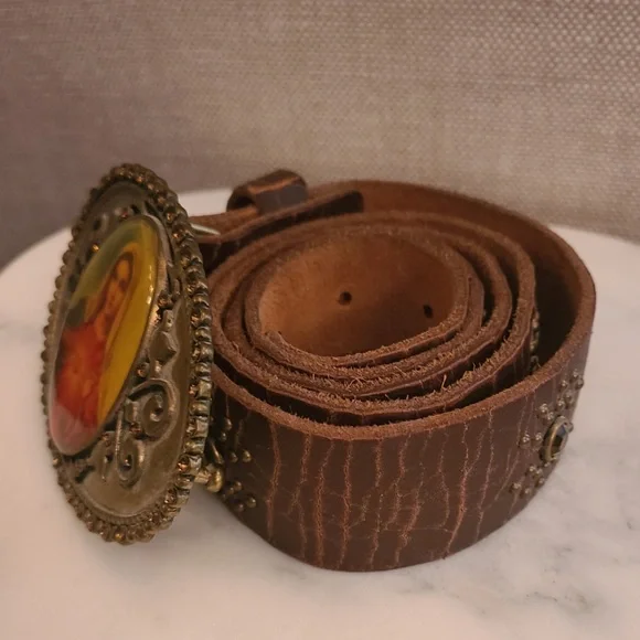Vintage Leather Studded Belt & Ornate Rhinestone~Immaculate  display picture 3